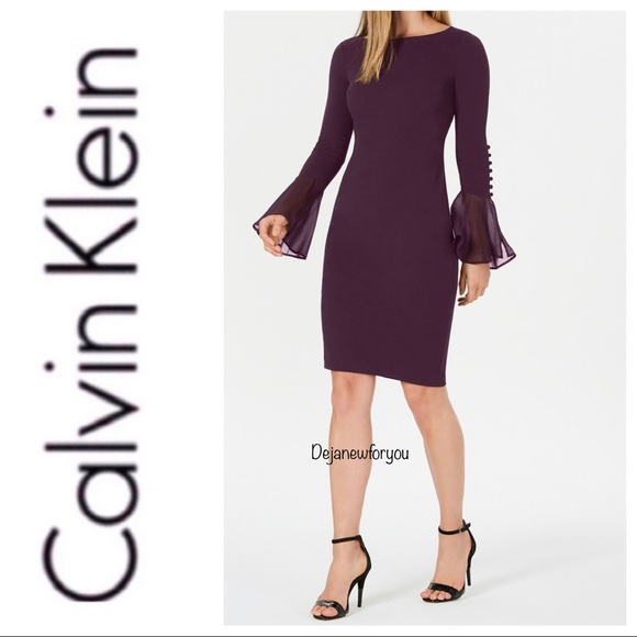 Calvin Klein Dresses & Skirts - Calvin Klein Chiffon-Bell-Sleeve Sheath Dress